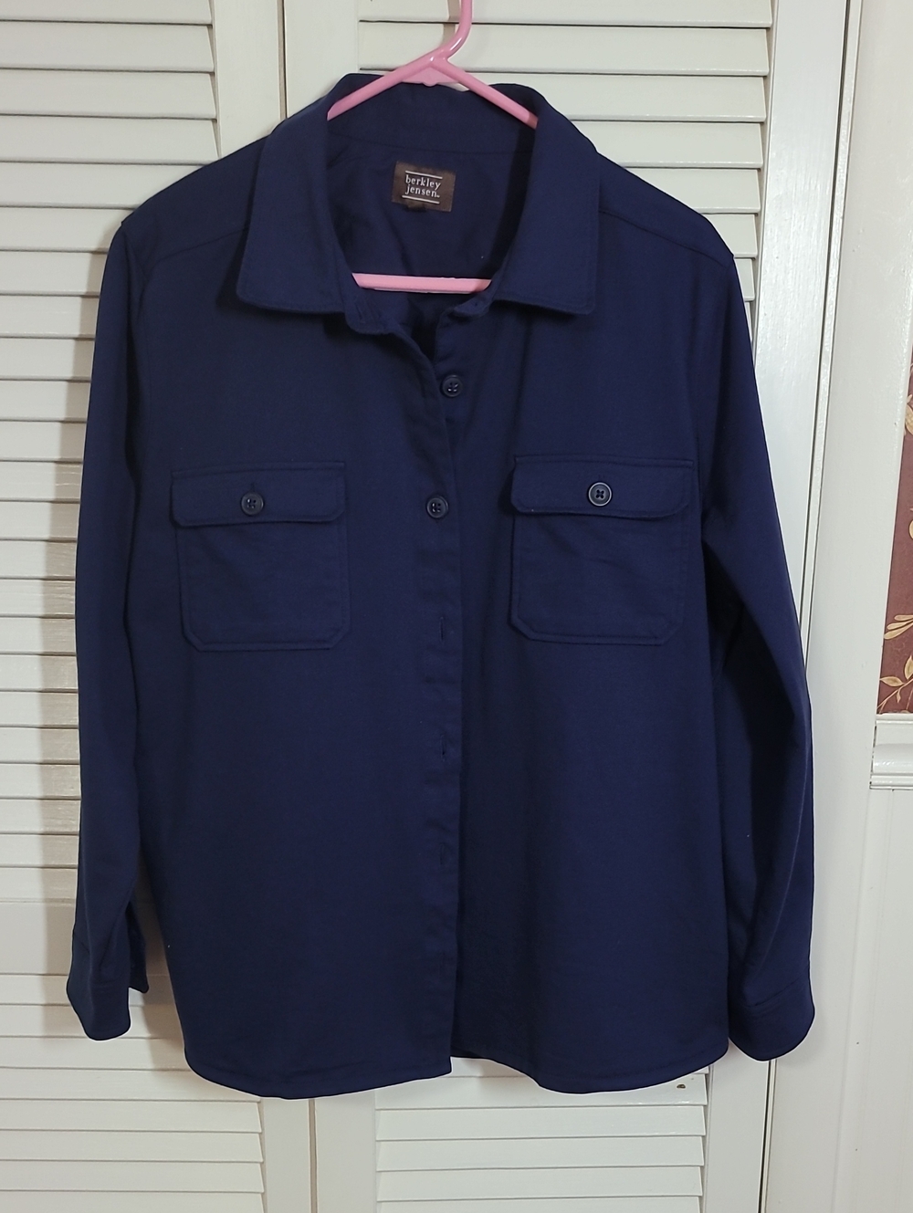 Berkley Jensen Womans Navy Button-Front Shirt Jacket